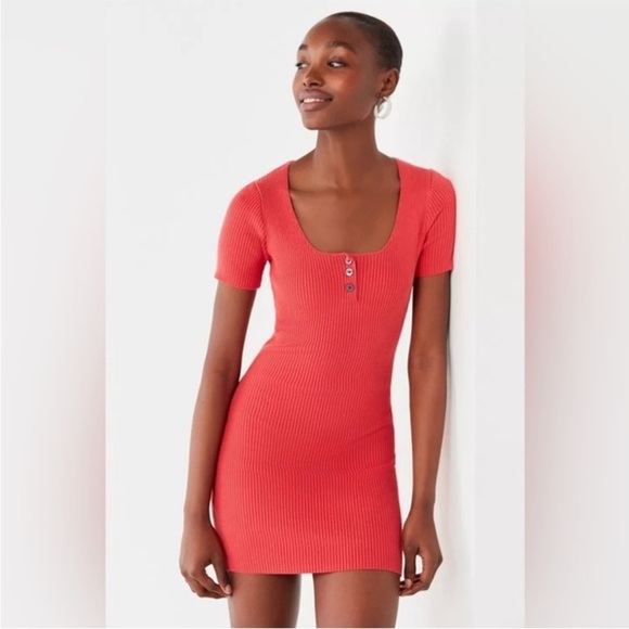 Urban Outfitters Dresses & Skirts - NWT Urban Outfitters Lily Button Down Bodycon Mini Ribbed Dress in Coral Size XS